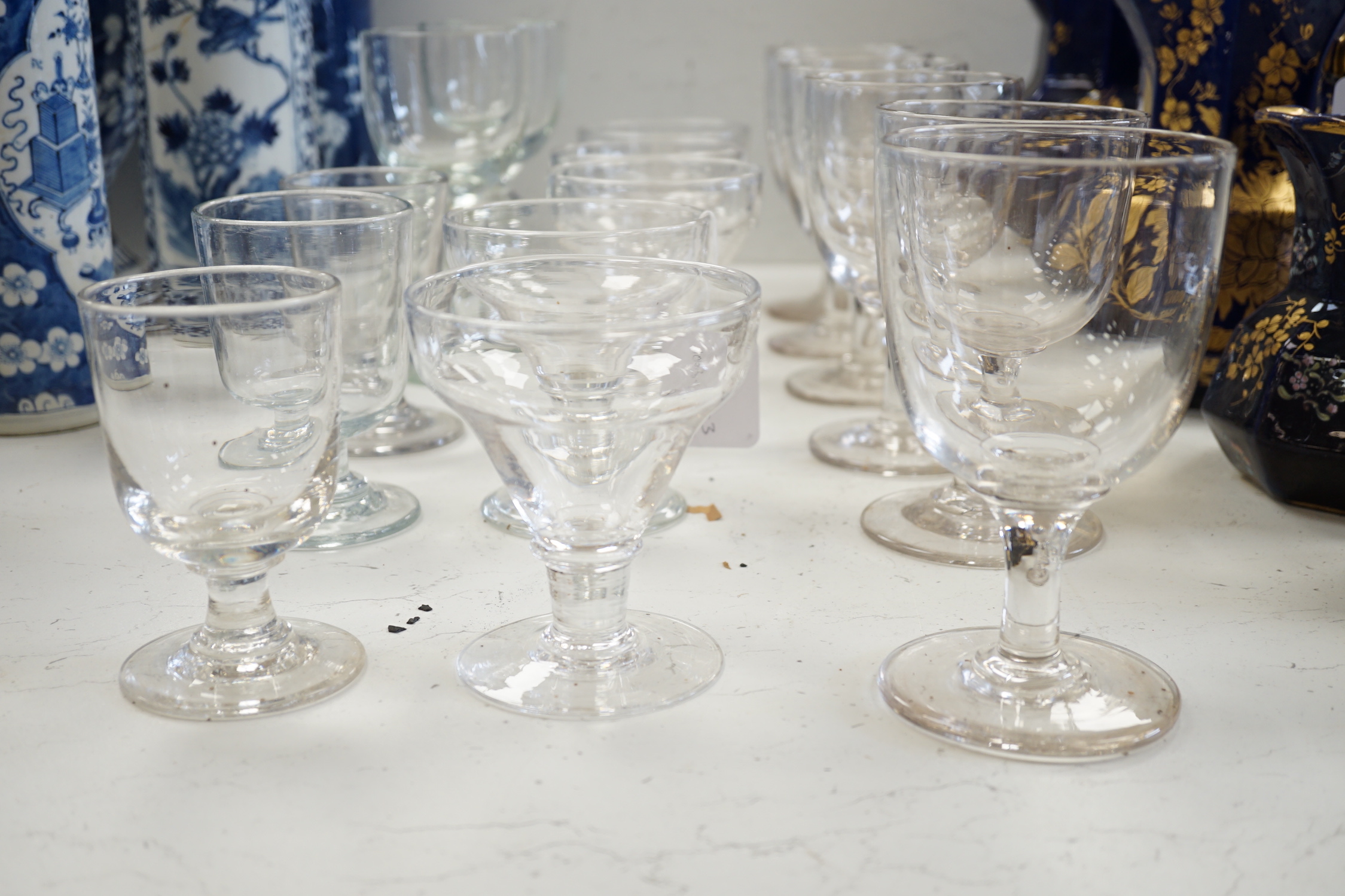 A group of Georgian and later glass rummers, tallest 18.5cm